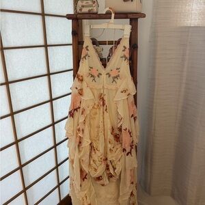 Free People Cream and Pink Floral Maxi Dress